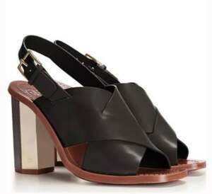 Tory Burch Bleeker Wide Cross Strap Black Leather Sandals - Size 5.5